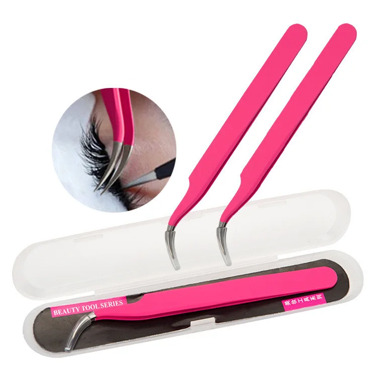 Hot Pink Color Tweezers / Wholesale Eyelash Volume Tweezers / Eyelash