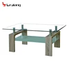 China manufacture cheap price two layers glass top mdf leg coffee table