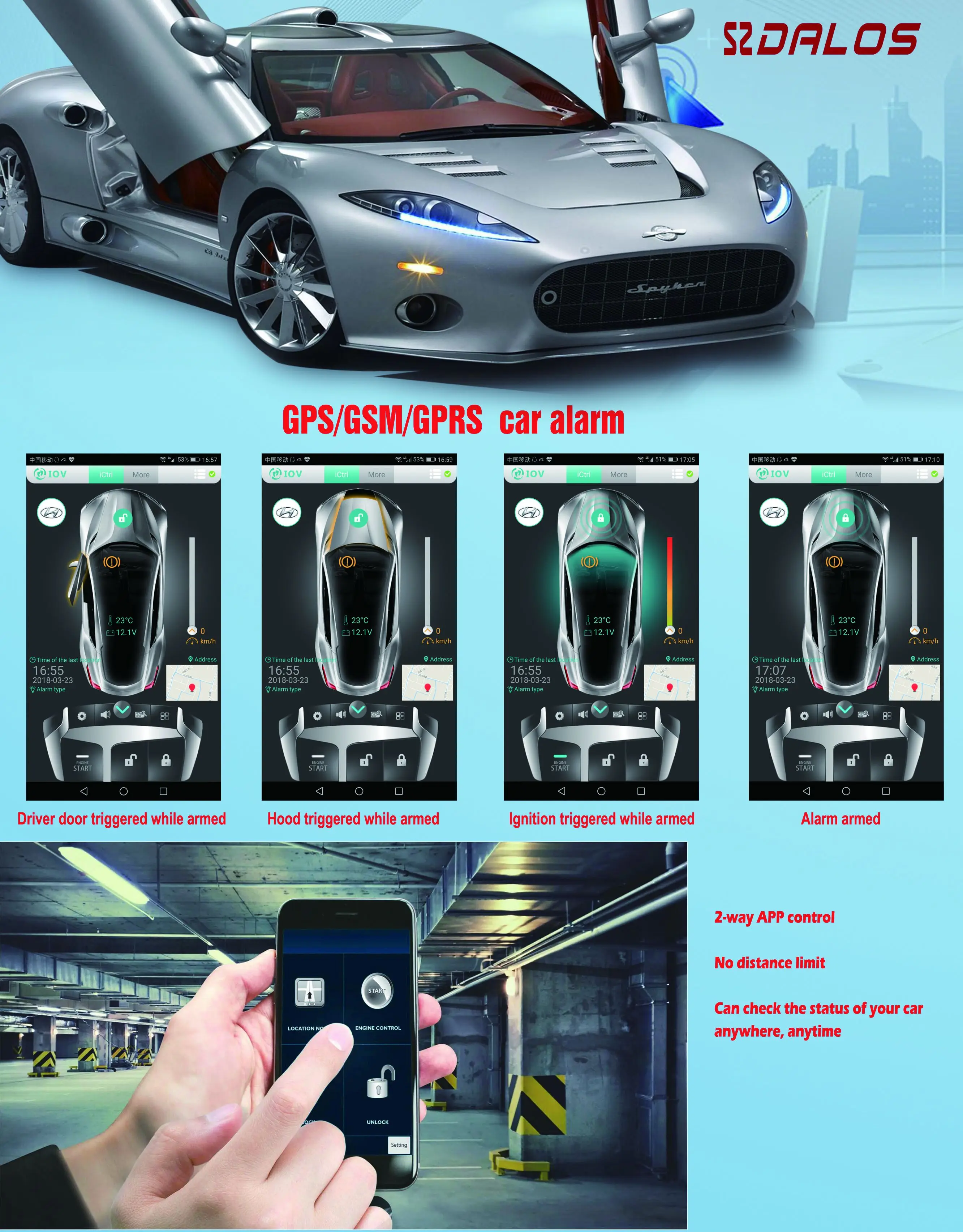 Gps Gprs Sms Two Way Car Alarms Engine Start Stop Phone App Control Two Way Realtime Location