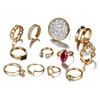 2019 fashion rings set jewelry women vintage 12pcs/set gem gold finger rings for women