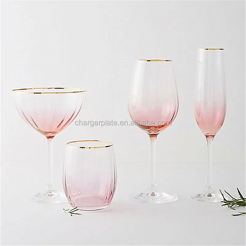 Factory Wedding Lovely Pink With Gold Rim Stemmed Events Wine Glass Set