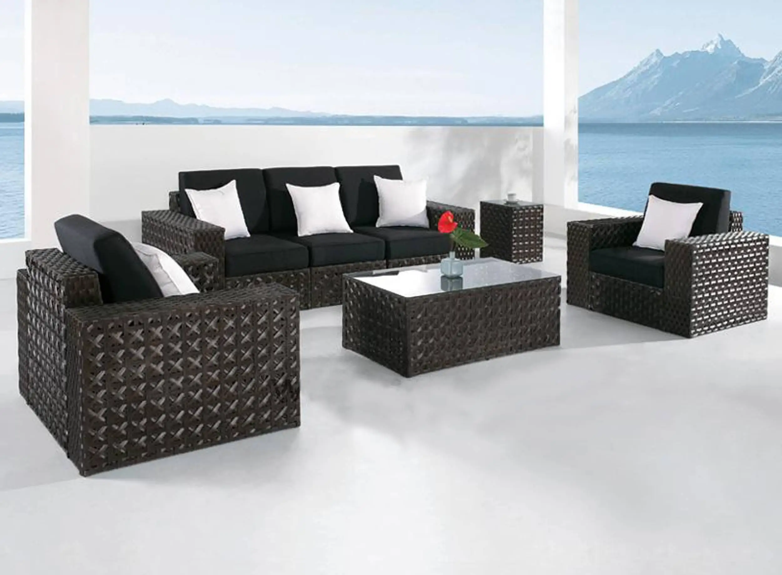 HOT SALE 7PCS modern comfortable high top patio garden furniture set rattan wicker gray rattan wicker furniture sofa set