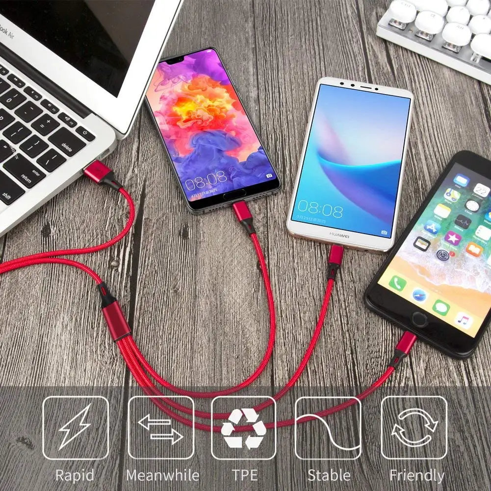 3 in 1 Multiple USB Charging Cable Cord Charger For iPhone / USB Type C / Micro USB Cable - ANKUX.COM