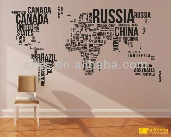 2013 huruf vinil peta dunia wall decals -Stiker-ID produk 