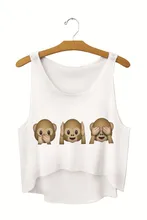 Summer Style 2015 New Women Crop Tops Irregular Printed Emoji Tank Tops Knitted Fashion Fitness Sports Top Short T Shirts SMV170