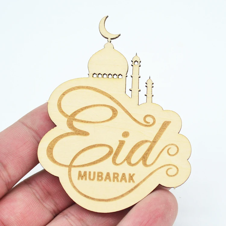 Islamic arabic wooden laser cut custom eid mubarak wooden tags