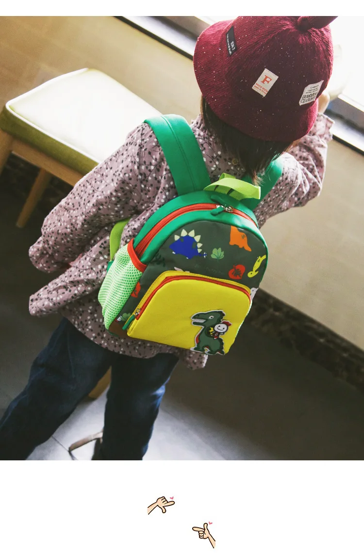Toddler Kids cartoon dinosaur Backpack,Baby Boys Girls Toddler Pre School canvas Bag with Safety Harness