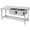 Stainless Steel Kitchen Engineering Double Sink Table with Drainboard/Malaysia Hotel Tableware Kitchen Sink Work Bench Factory