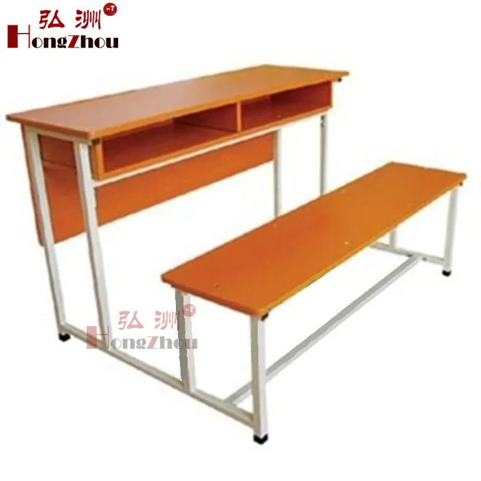 Double School Desk And Bench Student Desk Attached Chairs College