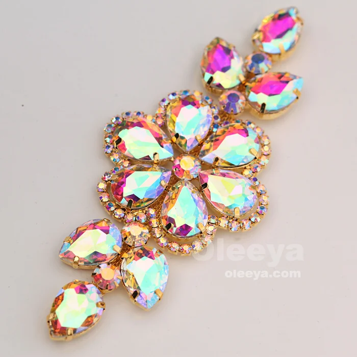 New Arrival Flatback Crystal Appliques 15*5cm Crystal Sew on Rhinestone Appliques for Readymade Garment