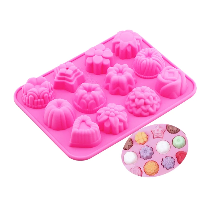 12 Capacity Custom Cake Chocolate Mold Jelly Pudding Dessert Baking Molds Silicone Bakeware Mold With Flower Heart Shape