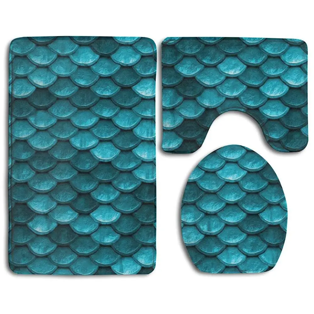 HOMESTORES Beautiful Lime Green Mermaid Fish Scales Skidproof Toilet Seat U Shape Cover Bath Mat Lid Cover For Bathroom