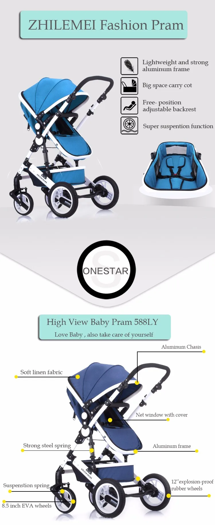 travel system with rubber wheels