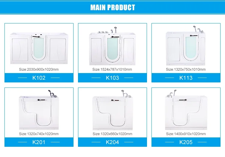 Air massage freestanding sitting acrylic elderly walk in bathtub