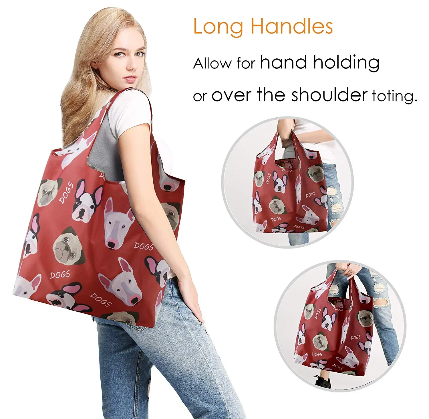 Animal reusable shopping bag foldable and durable