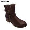 SEAVO women cheap brown platform button pu knee boots