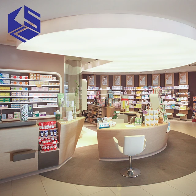 Modern And Simple Medical Store Interior Design Wood Pharmacy Display