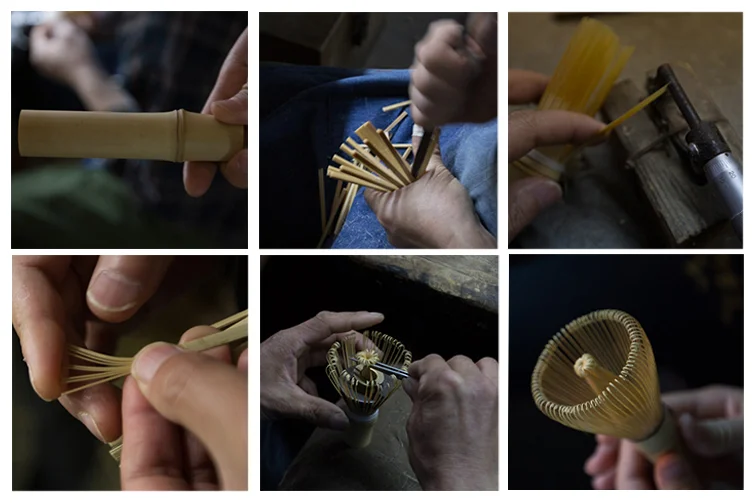 eco friendly natural golden/black bamboo matcha long hand shank