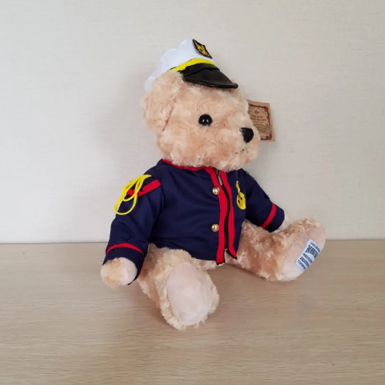 Stuffed Uniform Captain Teddy Bear Plush Captain Pilot Teddy Bear With ...