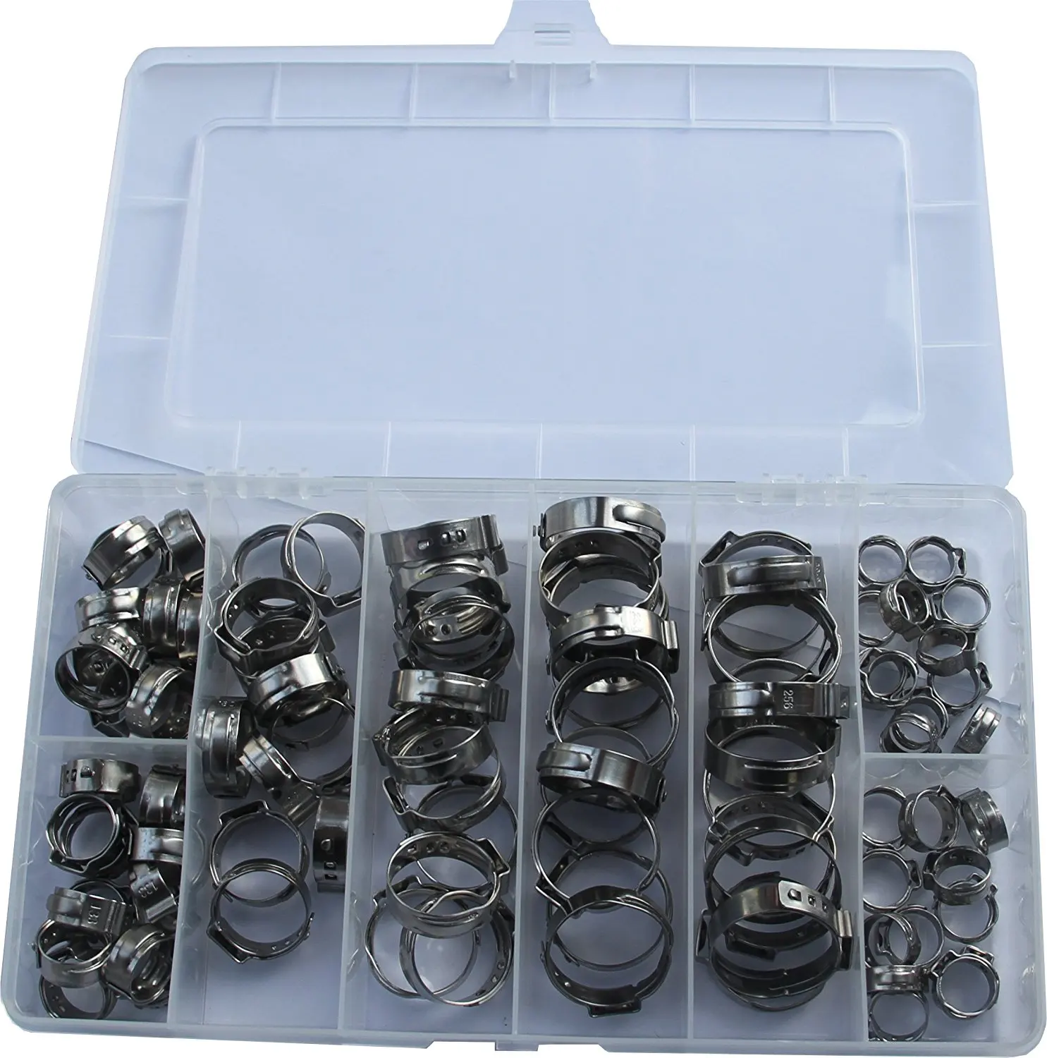 Adjustable Diameter Different Sizes Fit Diameter Range From 7.8mm To 25.6mm,8Sizes Stepless Ear Clamps 304 Stainless Steel IEUYO 96PCS Single Ear Hose Clamps Assortment Kit