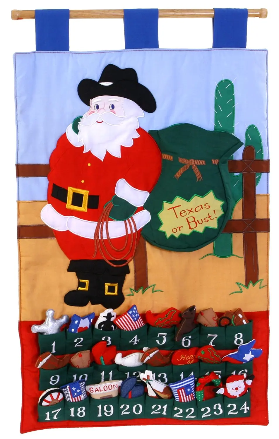 Get Quotations · Cowboy Santa Advent Calendar Wall Hanging