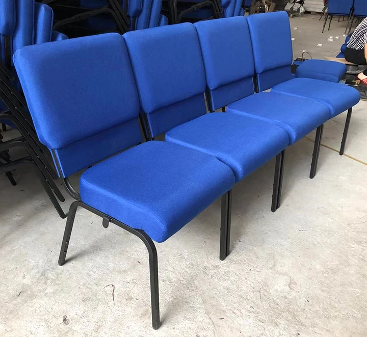 Upholstered Blue Fabric Padded Interlocking Church Chair(yjch145