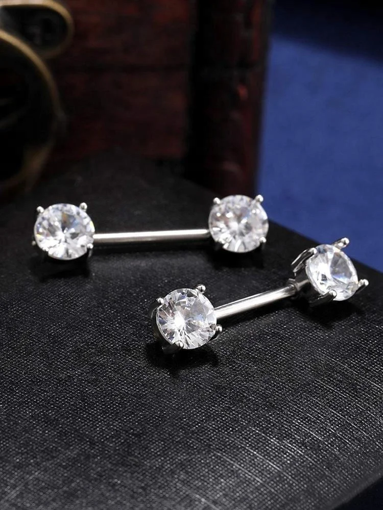 Double Diamond Tongue Piercing With 361l Stainless Steel Nipple
