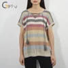 Giftu 86041# Custom Woman Short Sleeve Stripe Knit Sweater Autumn Clothes Lace-Collared Pullover