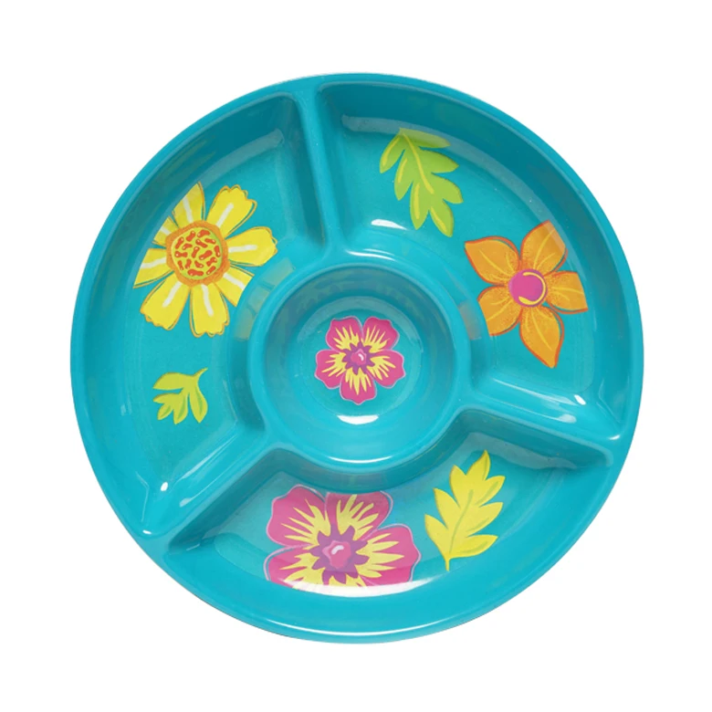 Oem Compartment Snack Serving Tray Custom Printed Plates Food Melamine Dinner Divided Snack