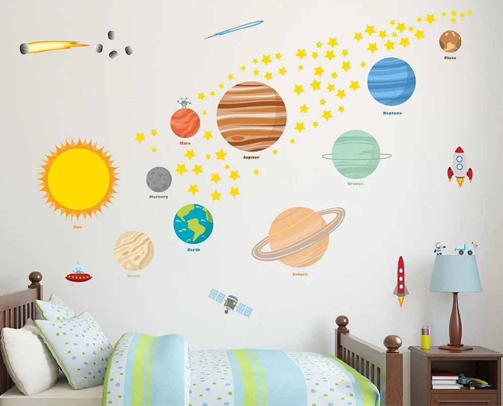 Educational Solar System Wall Decals Fun Planets In Space Wall Stickers ...