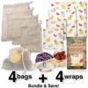 Amazon Hot Sale Products Bundled Set Pack of Beeswax Food Wraps and Mesh Muslin Canvas Net Produce Bags Bundle Set of 9/10/11/12