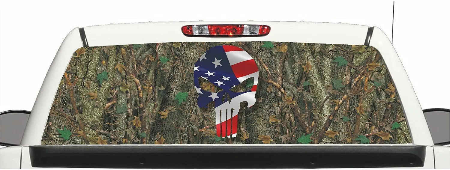 Grassland Camo Deer Skull Rear Window Graphic Decal Perforated Vinyl Wrap