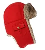 Design logo knitted snowflake earflap hat with faux fur custom trapper hat