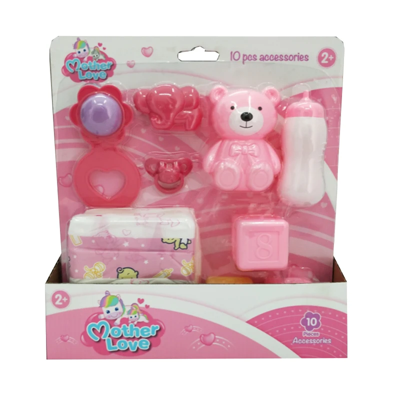 Kids Pretend Play Doll Accessories Toy Kits With Diaper,Milk Bottle,Bib
