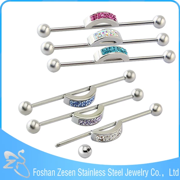 Wholesale Barbell Colorful Crystal Body Piercing Unique Industrial