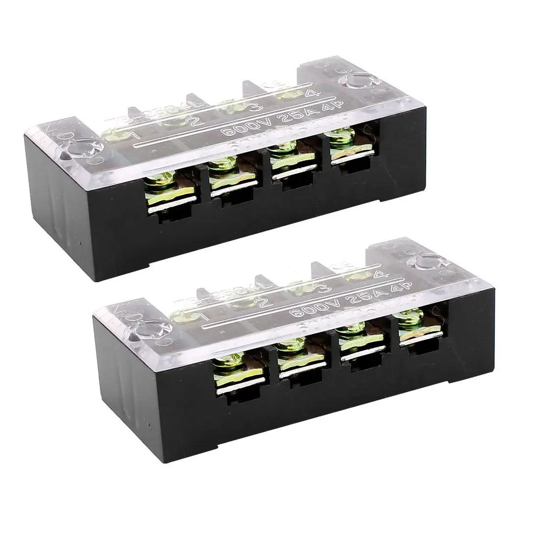Aexit 2pcs 600V 25A 4 Position Dual Row Barrier Terminal Block Strip w Cover