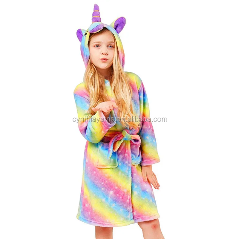Kid Bathrobe Diseño de animales Robe Unisex Flannel Nightgown con capucha Sleepwear Vestido para niñas Kids Oneises para Licorne Mono