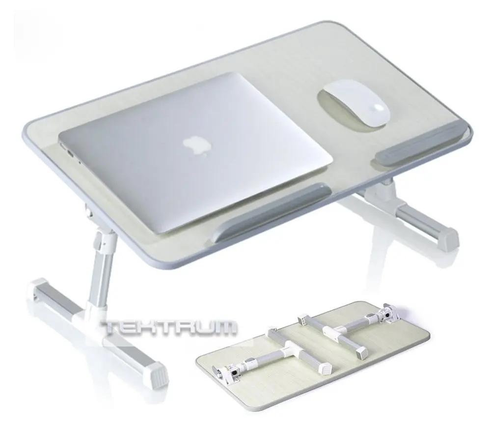 Tektrum Adjustable Laptop Table, Laptop Bed Tray, Portable Standing Table, with Foldable Legs, Foldable Sofa Couch Breakfast Tablet Table, Notebook Stand Reading Holder - Beige, Fits for 17" or Larger