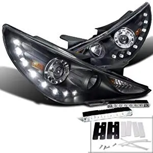 Hyundai Sonata Black SMD LED DRL Projector Headlights+6-LED Bumper DRL