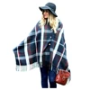 plaid classic fringe button hot selling ladies cape poncho