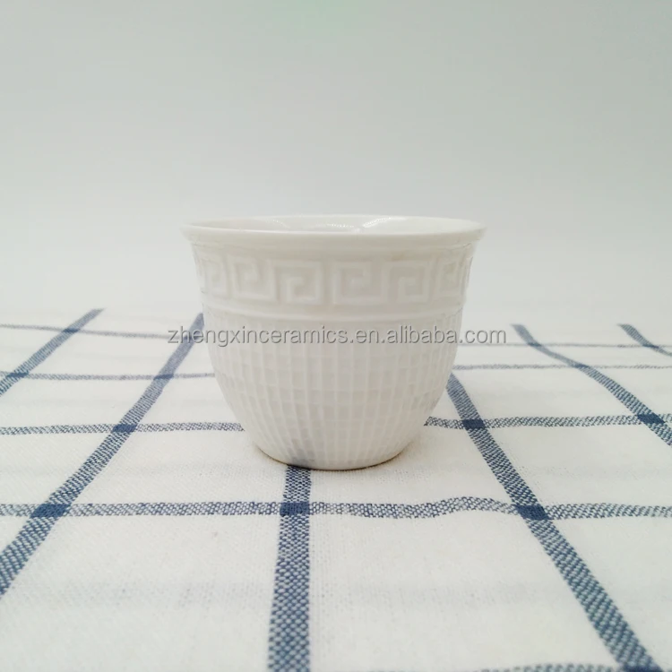 Wholesale Arabic White Porcelain Embossed Style Ceramic Tea Coffee Cawa