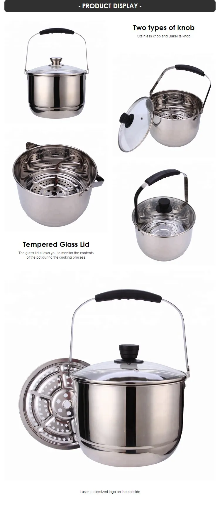 Korean Food Stainless Steel Steamer Bucket 24cm Stainless Pot Steamers