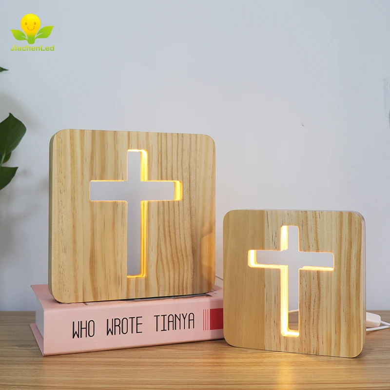 Zhongshan Cross Wood 3D Illusion LED Night Table Lamp Mood Light