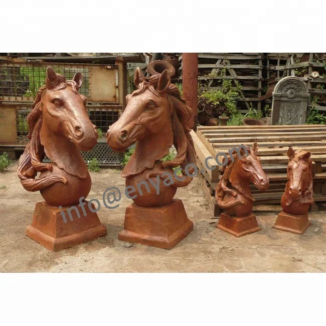 Vintage Iron Large Animal Horse Head Decor Sculpture Statues Cheval