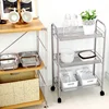 3 Tier Mesh Rolling Storage Cart with Basket Shelving Utility Trolley for Office Kitchen Pantry Bathroom Bedroom