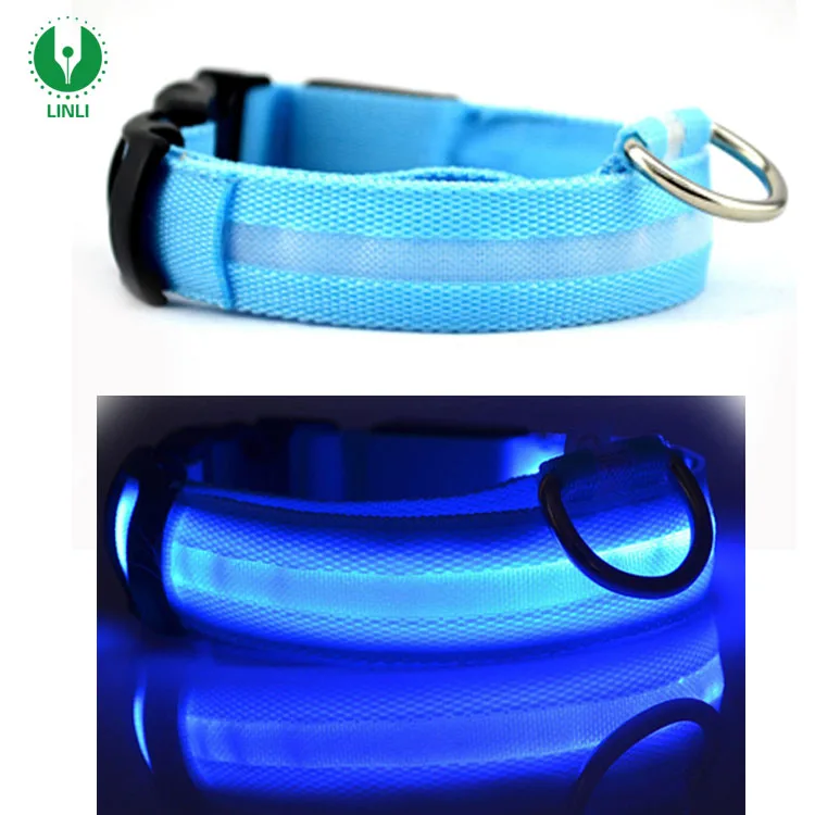 Custom Multicolor Led Nylon Blinking Illuminated Dog Collar,Plain