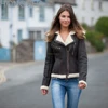 Shearling Coat Wool Drape Brown Leather Flight Jacket HSC1391