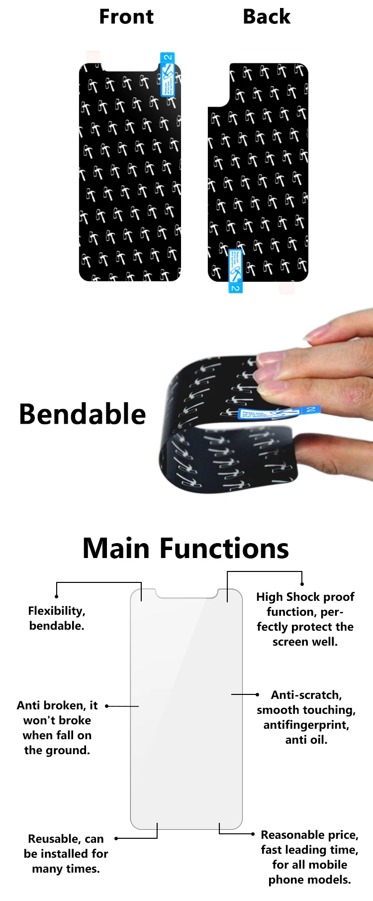 Amazon Gold Supplier Nanoshield Anti Scratch TPU Film Full Glue Anti Shock Screen Protector For iPhone X