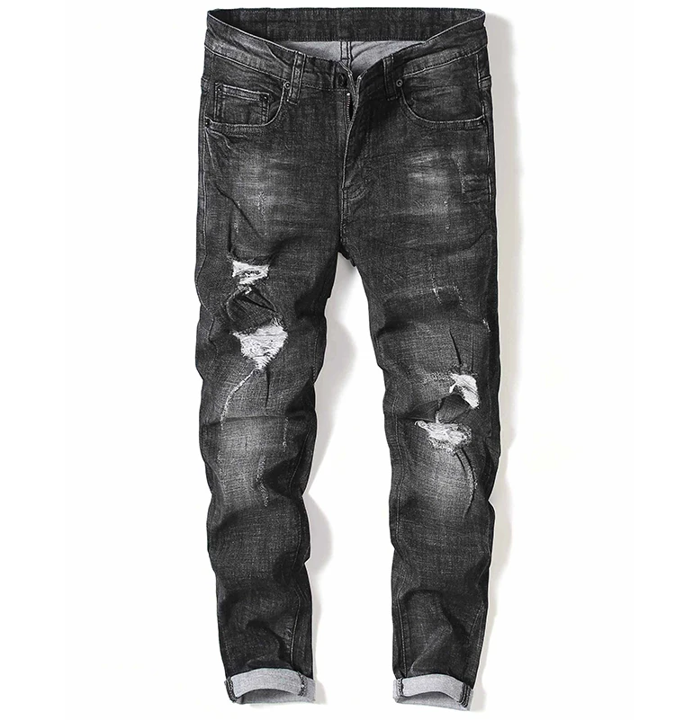 Regular Straight Plus Size Damaged Ripped Denim Jeans For Men - Buy ...