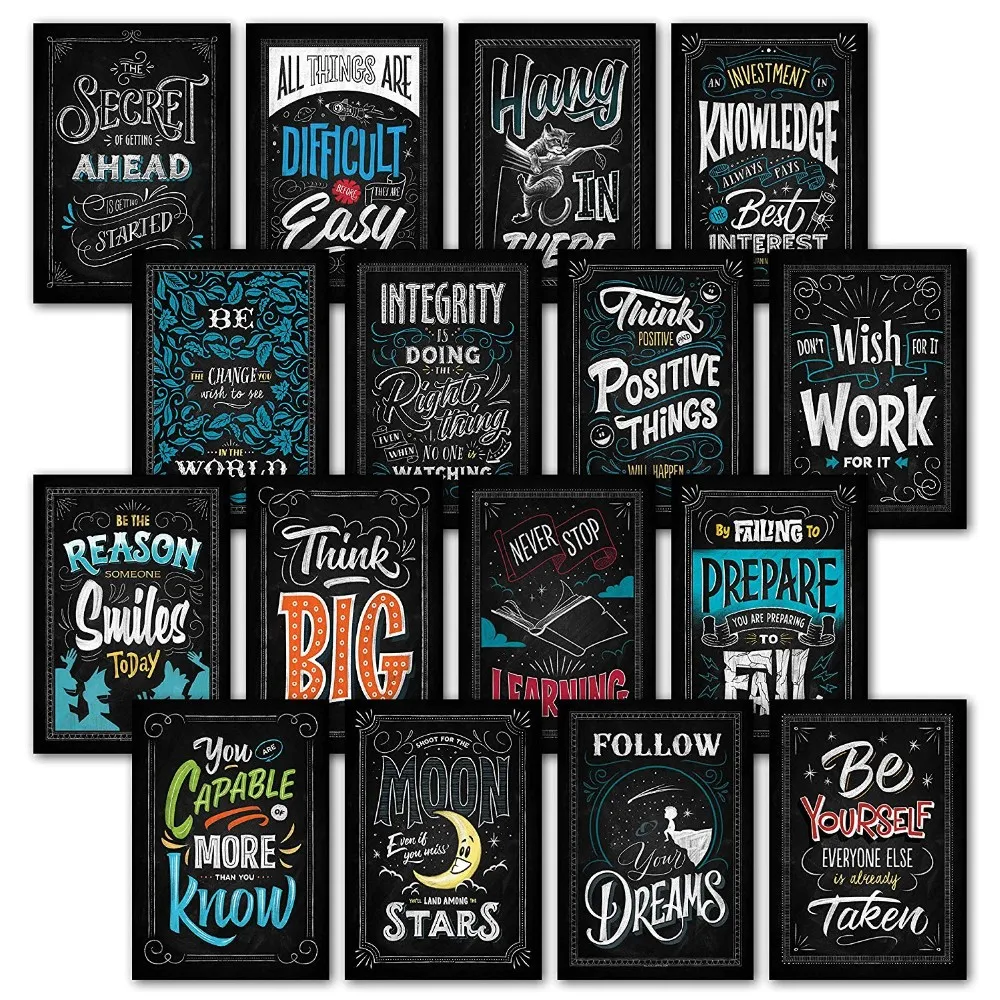 16 Laminated Chalkboard Inspirational Motivational Classroom Posters ...